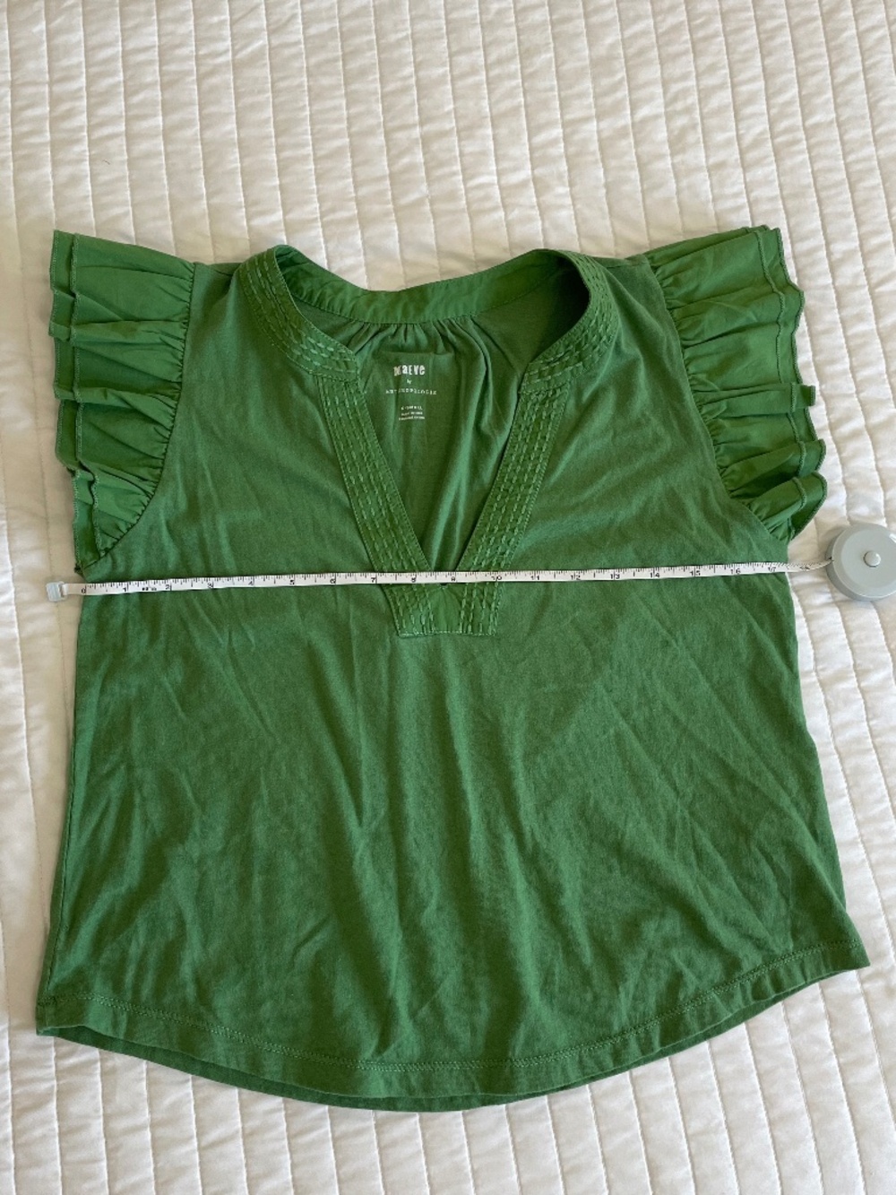 Maeve by Anthropologie XS Green Flutter Sleeve Ruffle Top - Picture 2 of 6